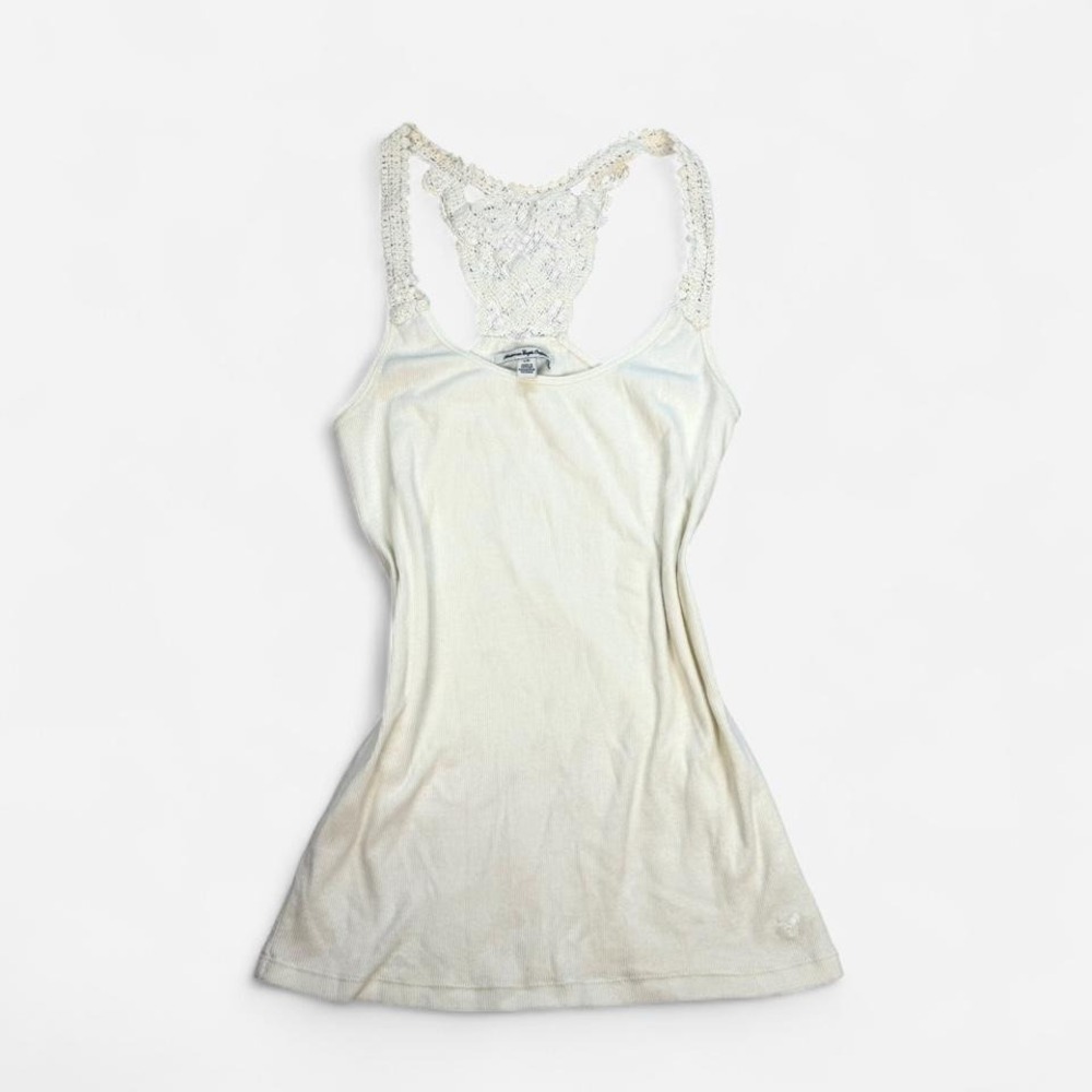 Vintage y2k American Eagle racerback crochet white tank top